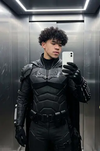 Romantic Couple Mirror Selfie Black Batman Suit Gemini Prompt - copy paste viral AI prompt