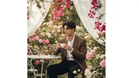 Boy in garden full of flowers - copy paste viral AI prompt