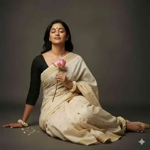 girl in saree sitting with a flower - copy paste viral AI prompt