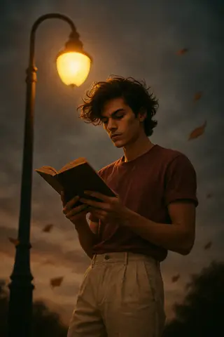 Boy reading book in retro style - copy paste viral AI prompt