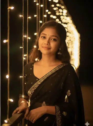 Girl in saree in lights at night - copy paste viral AI prompt