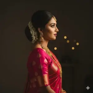 Cinematic Indian Bride Side Profile in Pink Kanjivaram - copy paste viral AI prompt