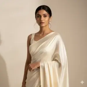 Aesthetic Indian Woman Portrait in Ivory Silk Saree - copy paste viral AI prompt