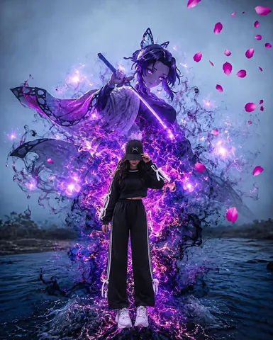 Anime Girl with Warrior Spirit on Water - Midjourney copy paste AI prompt example for cinematic, anime
