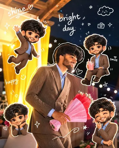 Chibi Character Portrait with Doodle Elements - AI copy paste AI prompt example for aesthetic, instagram