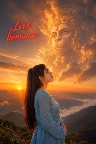 Cinematic Artwork of Woman and Lord Hanuman - Midjourney copy paste AI prompt example for cinematic, fantasy