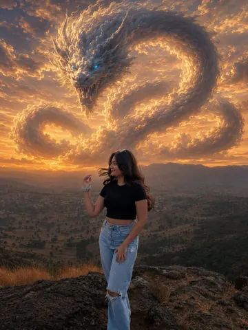 Cinematic Fantasy Photo with Cloud Dragon - AI copy paste AI prompt example for cinematic, ai-image
