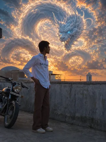 Cinematic Fantasy Photo with Cloud Dragon - AI copy paste AI prompt example for cinematic, ai-image