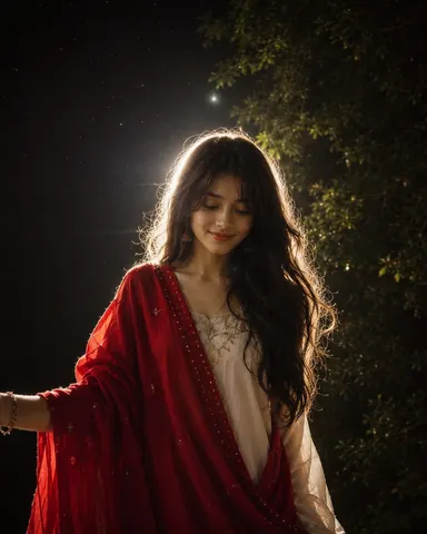 Cinematic Night Portrait of Young Girl - AI copy paste AI prompt example for aesthetic, night