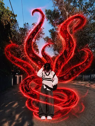 Cinematic Street Scene with Girl and Demonic Energy - AI copy paste AI prompt example for cinematic, hair