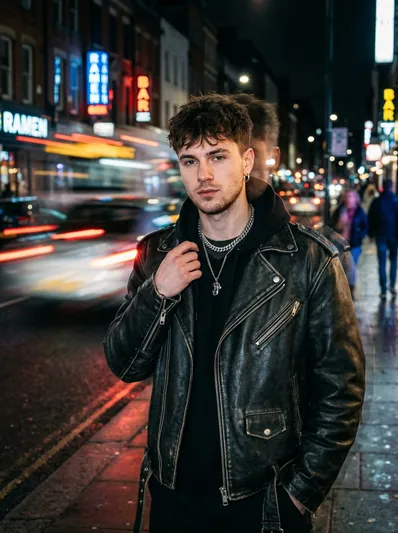 Cinematic Urban Night Slow-Shutter Light Trails Portrait AI Prompt for Gemini