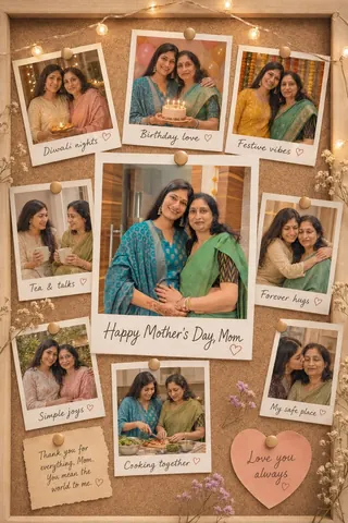 Cozy Polaroid Wall Collage for Mother's Day - Midjourney copy paste AI prompt example for collage, family