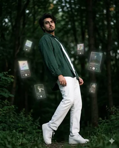 Moody Outdoor Fashion Shot with Futuristic Elements - AI copy paste AI prompt example for dark, aesthetic