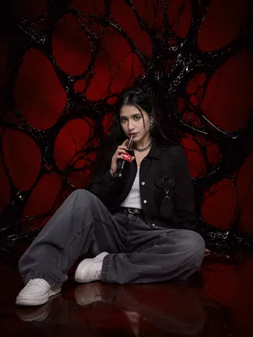 Dark Aesthetic Portrait of Young Indian Woman - AI copy paste AI prompt example for fashion, dark