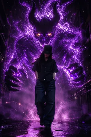 Dark Alley Encounter with Demonic Skeleton - Stable Diffusion copy paste AI prompt example for cinematic, dark