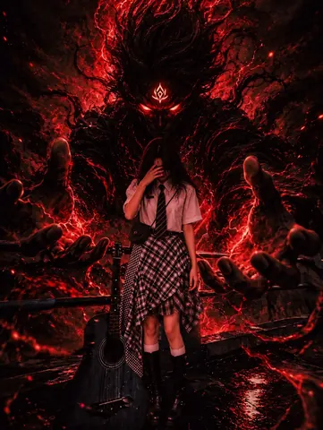 Dark Fantasy Girl with Demonic Shadow - AI copy paste AI prompt example for dark, poster