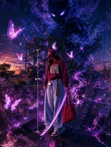 Dark Fantasy Girl with Glowing Purple Katana - Stable Diffusion copy paste AI prompt example for cinematic, dark