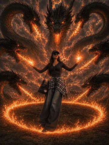 Dark Fantasy Portrait of Woman with Dragon Hydra - Stable Diffusion copy paste AI prompt example for cinematic, dark