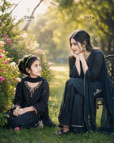 Double Portrait of a Girl Across Time - AI copy paste AI prompt example for portrait, cinematic
