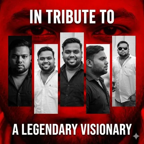 Dramatic Tribute Poster with Red Background - AI copy paste AI prompt example for portrait, collage