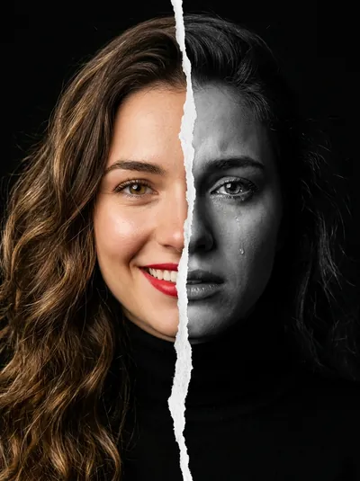 Emotional Duality Split Personality Portrait - copy paste viral AI prompt