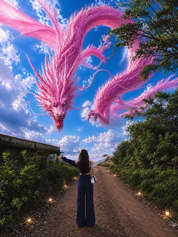 Fantasy Dragon and Girl in Cinematic Landscape - AI copy paste AI prompt example for black-and-white, cinematic