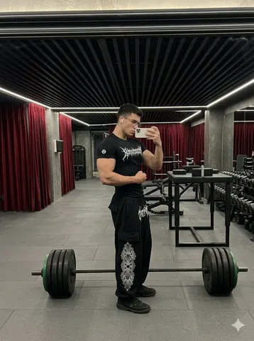 Fit Young Man in Edgy Gym Mirror Selfie - AI copy paste AI prompt example for mirror-selfie, aesthetic