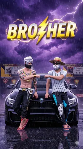 Free Fire Characters by BMW M4 in Stormy Night - AI copy paste AI prompt example for car, dark