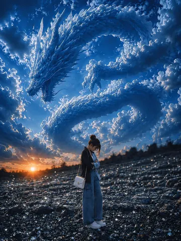 Glowing Storm Cloud Dragon Fantasy Artwork - Stable Diffusion copy paste AI prompt example for cinematic, dark