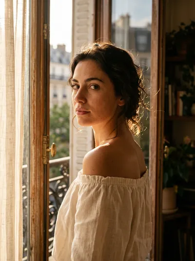Golden Hour Window Portrait Young Woman - copy paste viral AI prompt