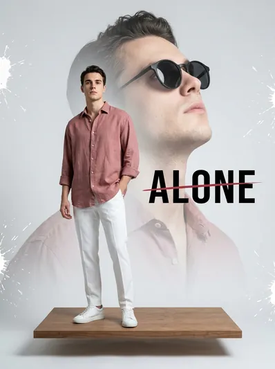 High-Fashion Double Exposure Studio Composite – 'ALONE' Typography AI Prompt for Gemini