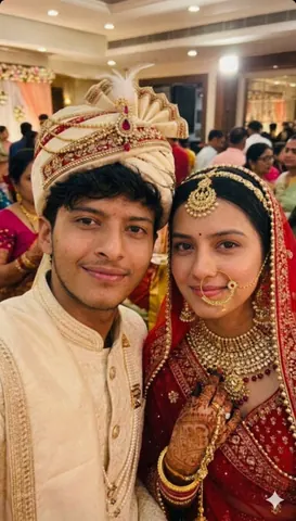 Indian Wedding Selfie with Traditional Attire - Stable Diffusion copy paste AI prompt example for portrait, wedding