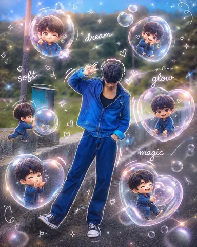 Dreamy Glow Korean Style Chibi Portrait - Midjourney copy paste AI prompt example for aesthetic, instagram