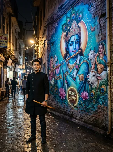 Krishna Street Art Cinematic Portrait AI Prompt for Gemini