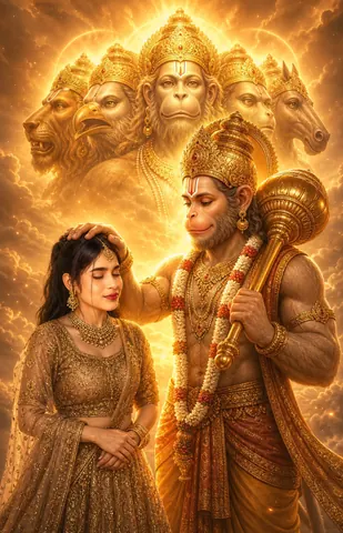 Lord Hanuman Divine Blessing Artwork - Midjourney copy paste AI prompt example for indian, cinematic