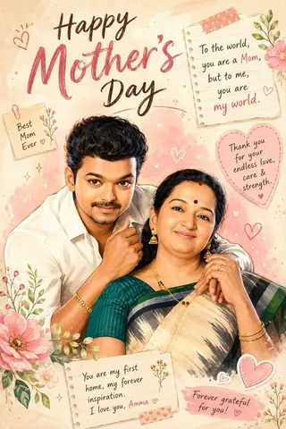 Mother's Day Illustrated Portrait Poster - AI copy paste AI prompt example for couples, aesthetic