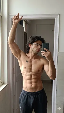 Muscular Young Man Taking Mirror Selfie - AI copy paste AI prompt example for fitness, mirror-selfie
