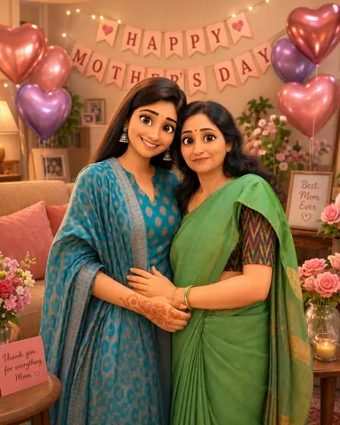 Pixar Inspired Mom and Child Portrait - Midjourney copy paste AI prompt example for portrait, 3d