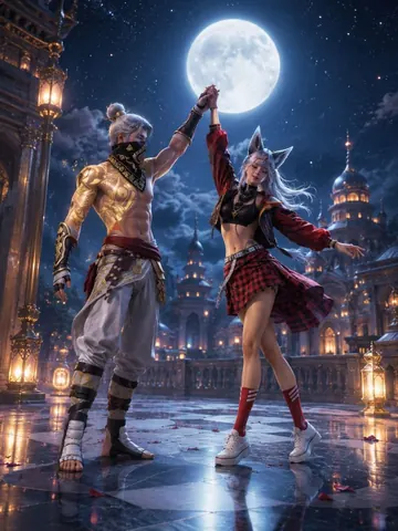 Romantic Couple Dancing in Royal Palace Courtyard - Midjourney copy paste AI prompt example for couples, cinematic