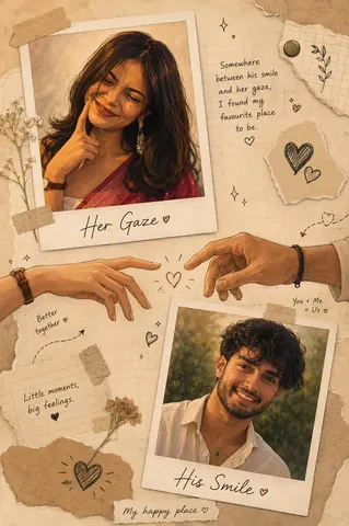 Romantic Couple Portrait Collage - AI copy paste AI prompt example for couples, aesthetic