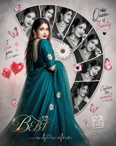 Romantic Peacock Green Frock Digital Collage - AI copy paste AI prompt example for couples, portrait