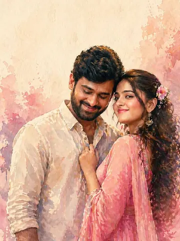 Romantic Watercolor Couple Portrait - Midjourney copy paste AI prompt example for couples, dark