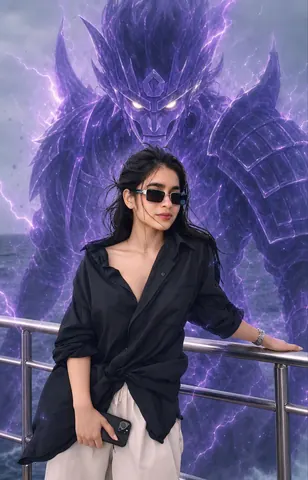 Realistic Sasuke Uchiha Susanoo Behind Main Character - Stable Diffusion copy paste AI prompt example for anime, car