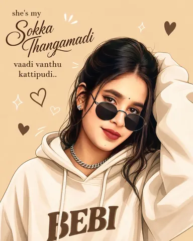 Stylish Young Woman Illustration with BEBI Hoodie - AI copy paste AI prompt example for couples, aesthetic