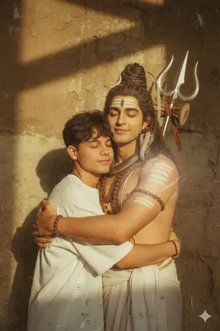 Boy Hugs Shiva Portrait - copy paste viral AI prompt