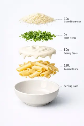 Creamy Pasta Exploded View | Instructional Food Design Breakdown - copy paste viral AI prompt