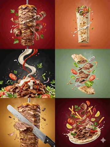 Döner Kebab Explosion | 6 Module Turkish Street Food Photography - copy paste viral AI prompt