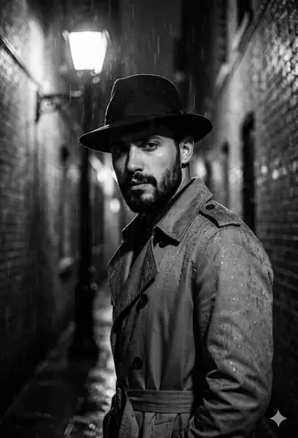 Film Noir Male Portrait - copy paste viral AI prompt