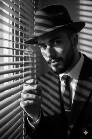 Film Noir Man Portrait - copy paste viral AI prompt