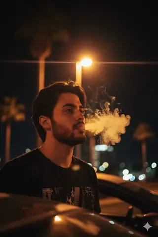 Male Smoker Night Portrait - copy paste viral AI prompt